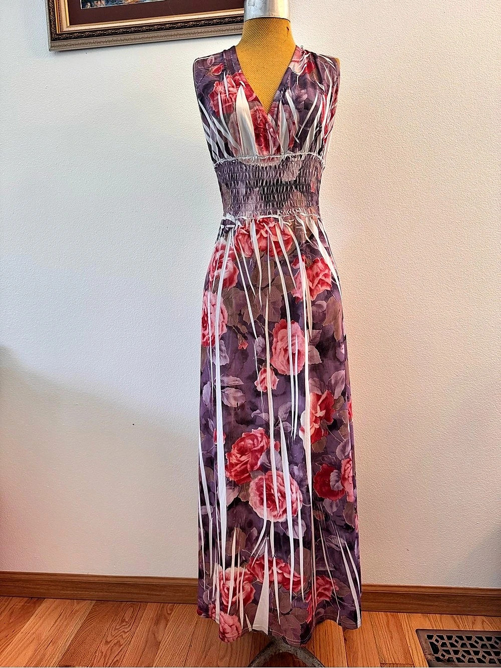 Just Love Women’s Floral Maxi Dress Size M V-Neck Smocked Waist